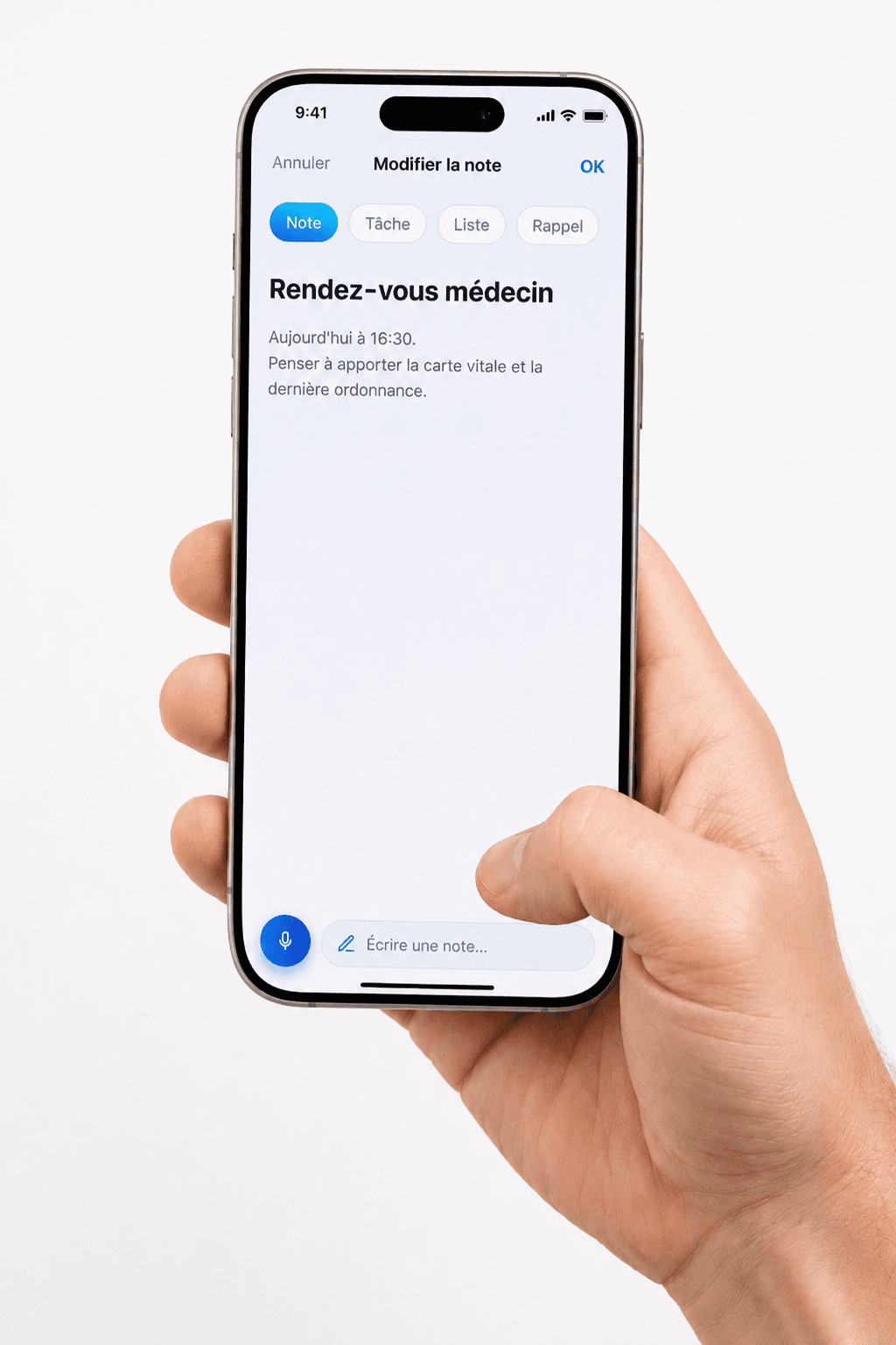 Une main saisit une note au clavier dans Xnote